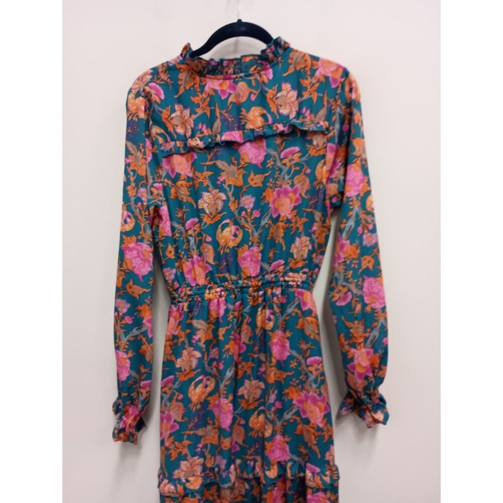 Anthropologie Boemo BOHO Maxi Dress Womens Small Blue Pink Floral Tiered Ruffle - Picture 12 of 13